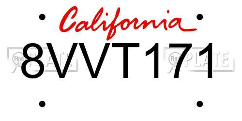 8VVT171 California License Plate