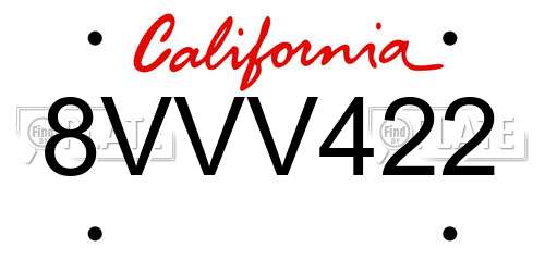 8VVV422 California License Plate