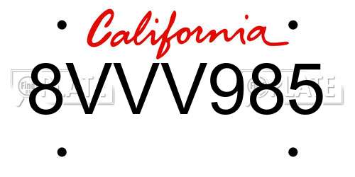 8VVV985 California License Plate