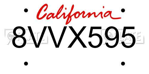 8VVX595 California License Plate
