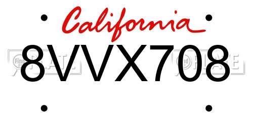 8VVX708 California License Plate