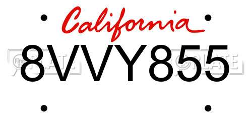 8VVY855 California License Plate