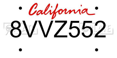 8VVZ552 California License Plate
