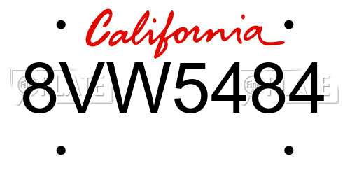 8VW5484 California License Plate