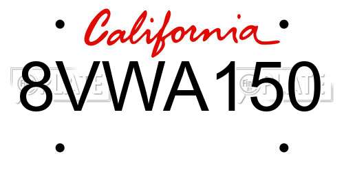 8VWA150 California License Plate