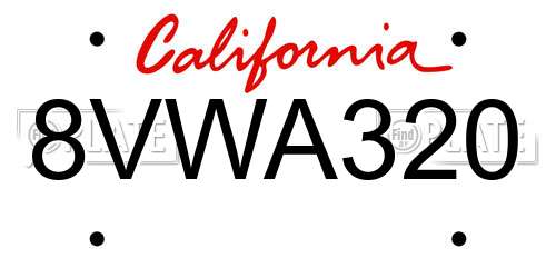 8VWA320 California License Plate