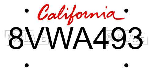 8VWA493 California License Plate