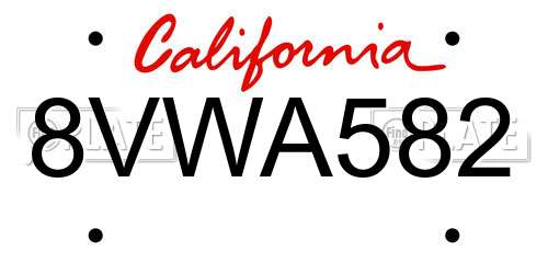 8VWA582 California License Plate