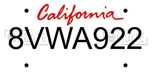 8VWA922 California License Plate