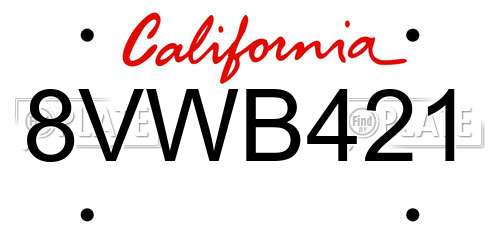 8VWB421 California License Plate