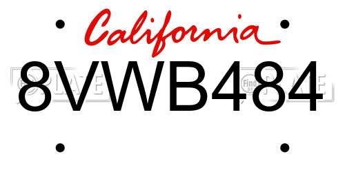 8VWB484 California License Plate