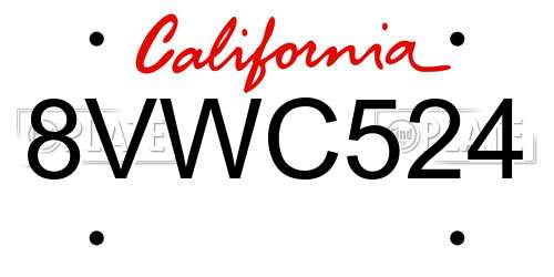8VWC524 California License Plate