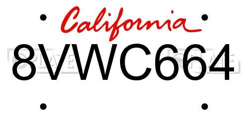 8VWC664 California License Plate