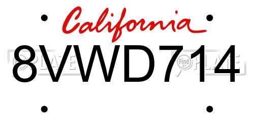 8VWD714 California License Plate