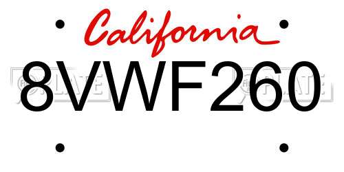 8VWF260 California License Plate