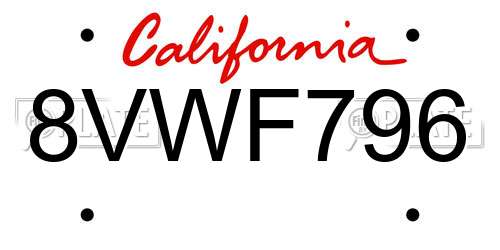8VWF796 California License Plate