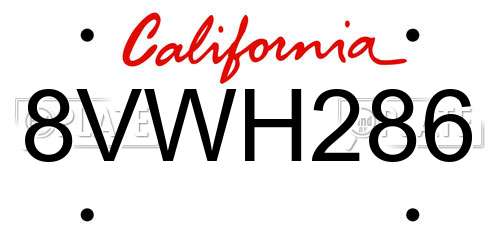 8VWH286 California License Plate