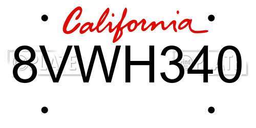 8VWH340 California License Plate