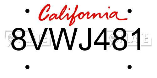 8VWJ481 California License Plate