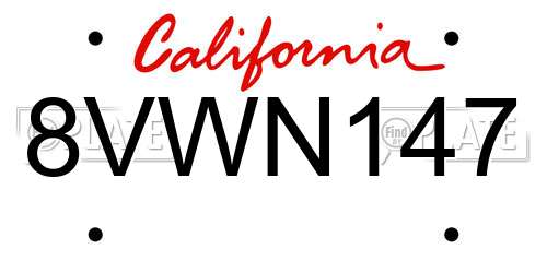 8VWN147 California License Plate