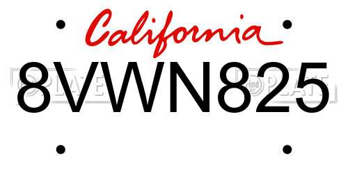 8VWN825 California License Plate