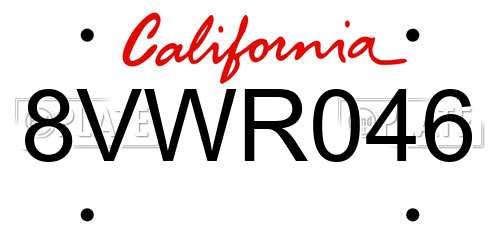 8VWR046 California License Plate