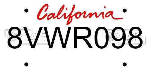 8VWR098 California License Plate