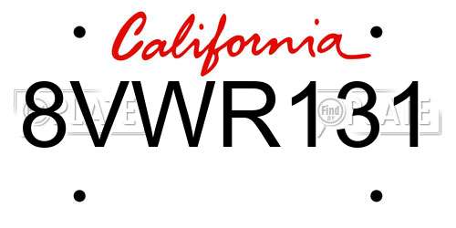 8VWR131 California License Plate