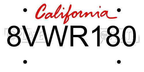 8VWR180 California License Plate