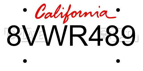 8VWR489 California License Plate