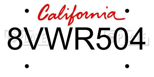 8VWR504 California License Plate
