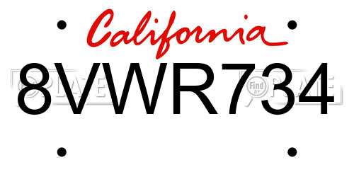 8VWR734 California License Plate