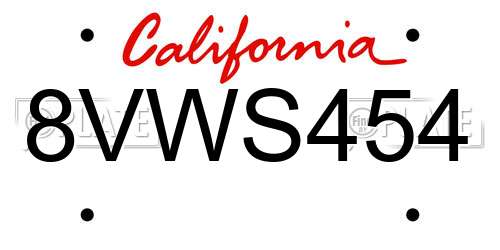 8VWS454 California License Plate