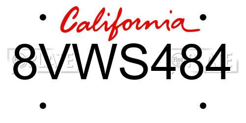 8VWS484 California License Plate