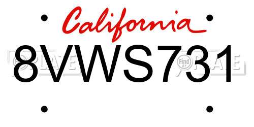 8VWS731 California License Plate