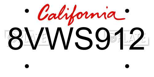 8VWS912 California License Plate
