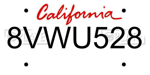 8VWU528 California License Plate
