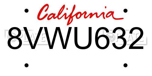 8VWU632 California License Plate