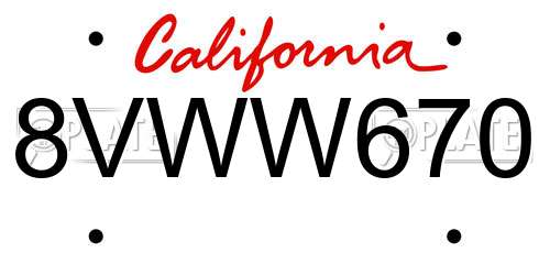 8VWW670 California License Plate