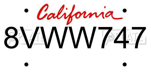 8VWW747 California License Plate