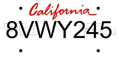 8VWY245 California License Plate