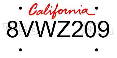 8VWZ209 California License Plate