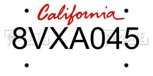 8VXA045 California License Plate