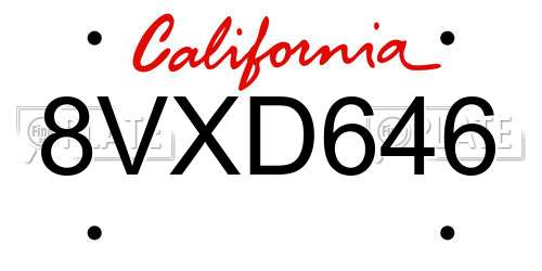 8VXD646 California License Plate