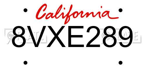 8VXE289 California License Plate
