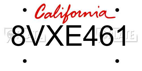 8VXE461 California License Plate