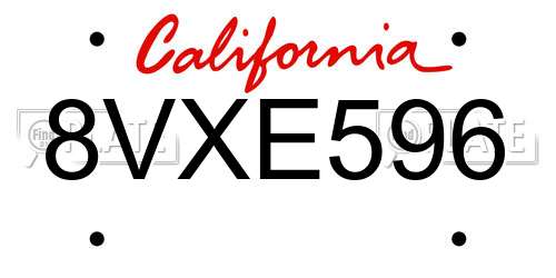 8VXE596 California License Plate