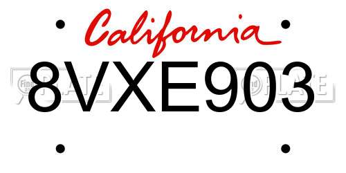 8VXE903 California License Plate
