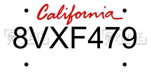 8VXF479 California License Plate