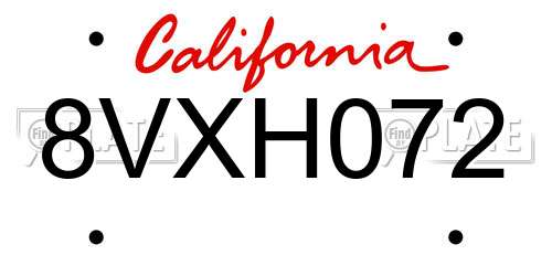 8VXH072 California License Plate